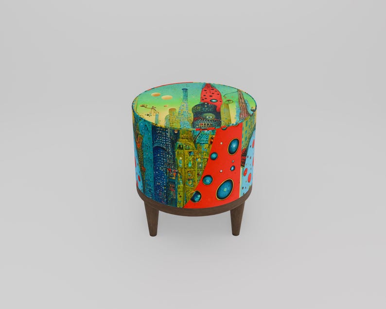 Vibrant color pouf, Upholstered footrest, Frontdoor bench, Artistic furniture, Modern home stool, Designer footstool, Luxury round seat