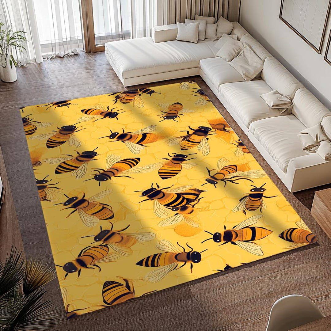 Bee Rug Runner Bee Pattern Rug, Yellow Rug, Rug for Terrace, Farmhouse Rug, Small Rug ...