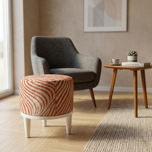 Puf naranja a rayas, taburete de lujo, reposapiés de uso diario, mesa auxiliar redonda, silla de tocador, regalo de cumpleaños, decoración elegante para el hogar.