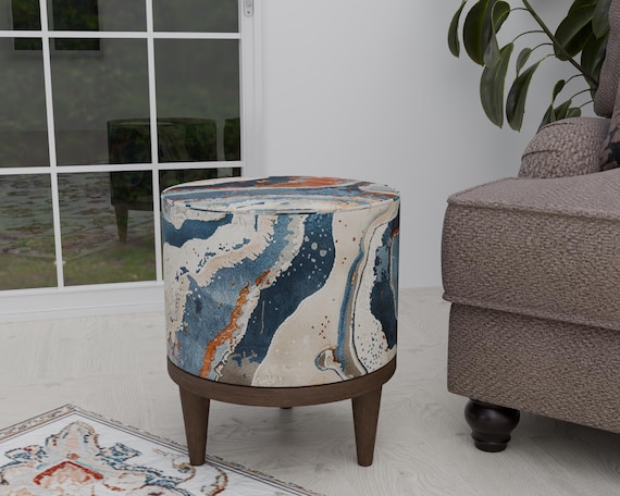 Stylish Footstool, Abstract Round Pouf, Pastel Color Stool, Soft