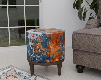 Chic round pouf, Rust color stool, Handmade footstool, Foyer footrest, Laundry seating, Small entryway pouf, Bespoke pouf stool, Boho bench
