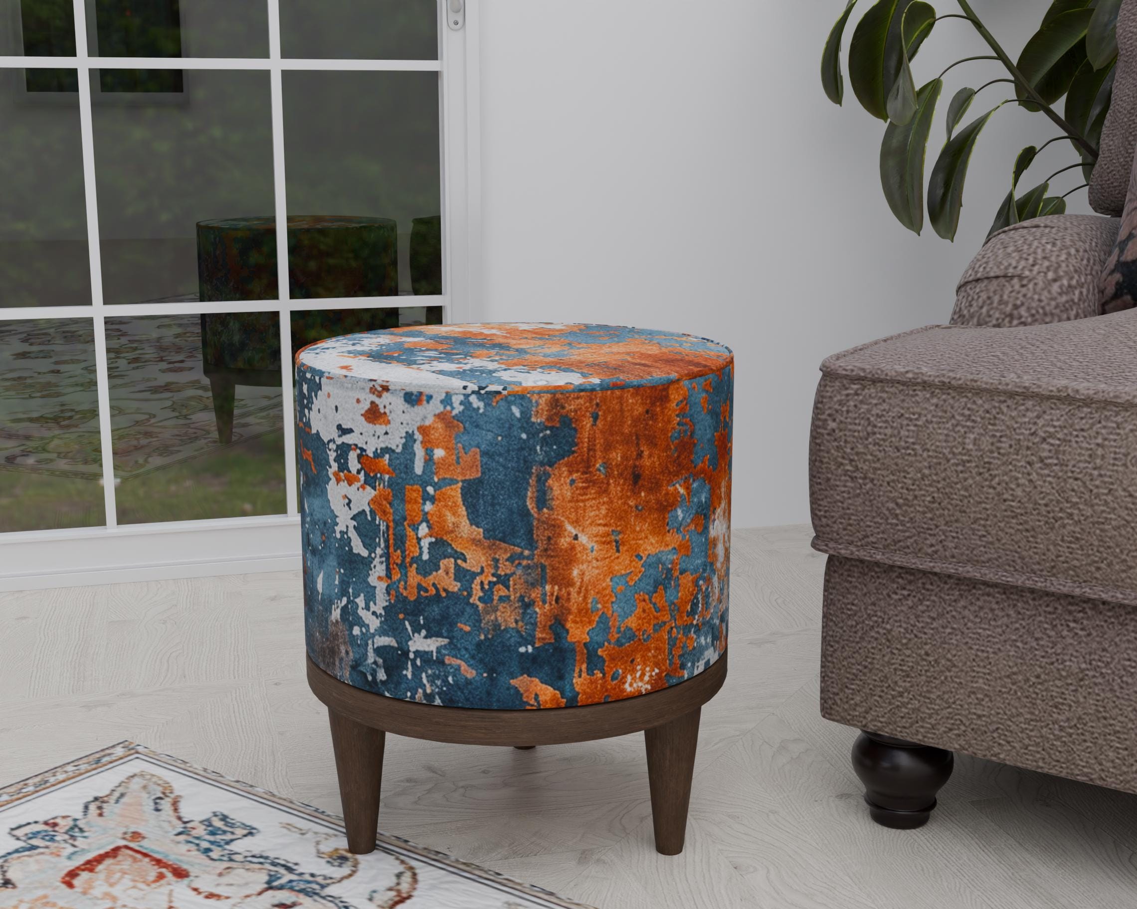Chic Round Pouf, Rust Color Stool, Handmade Footstool, Foyer Footrest ...