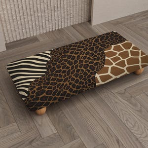 Leopard Zebra Giraffe Patchwork Akzent Fußhocker | Modernes Safari Dekor, RB-2423