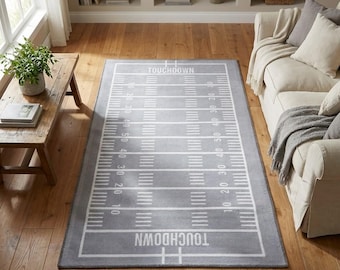 Gray color  rug, Football field rug, Indoor decoration rug, Unique gift rug, Trendy rug, Cozy rug, TV room rug, Easy to clean rug, RB-1565