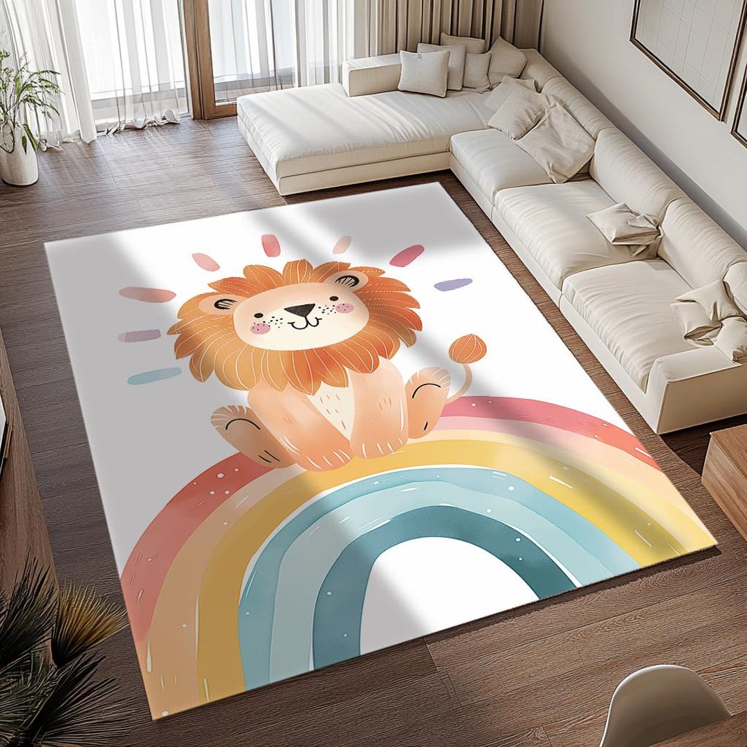 Rainbow Rug, Leon Pattern Rug, Colorful Rug, Custom Rug, Livingroom Rug ...