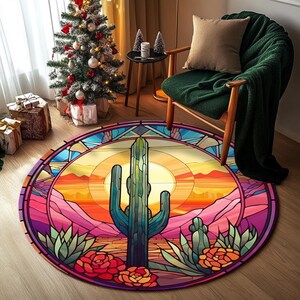 Nature inspired rug, Cactus print rug, Throw rug, Cool rug, Patio rug, Washable rug, Anti slip rug, Modern rug, Low pile rug, RB-851