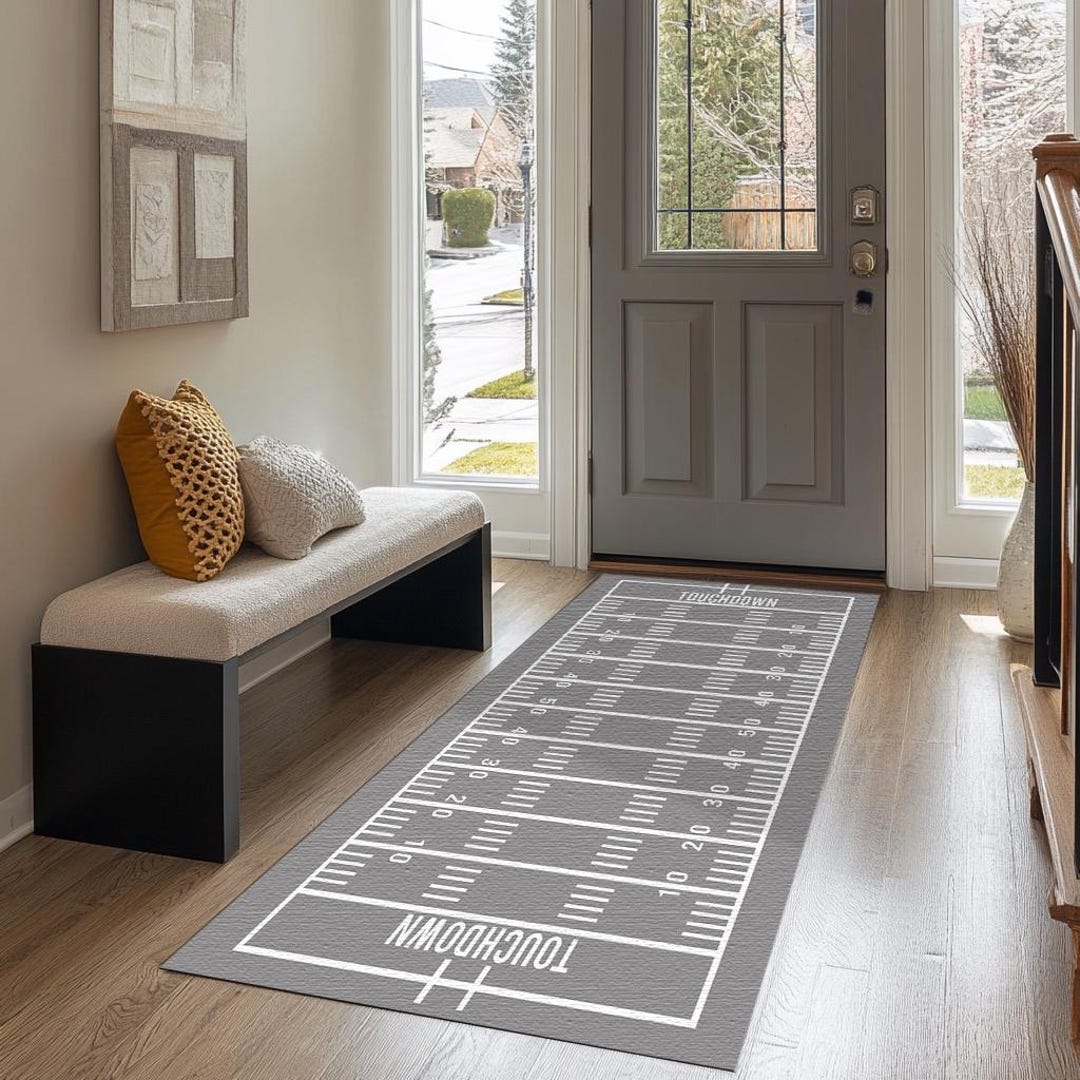 Cu Football Rug Gray Color Rug, Football Field Rug, Indoor Decoration Rug, Unique Gift ...