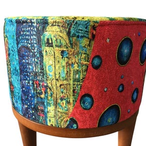 Vibrant color pouf, Upholstered footrest, Frontdoor bench, Artistic furniture, Modern home stool, Designer footstool, Luxury round seat