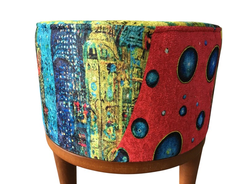 Vibrant color pouf, Upholstered footrest, Frontdoor bench, Artistic furniture, Modern home stool, Designer footstool, Luxury round seat