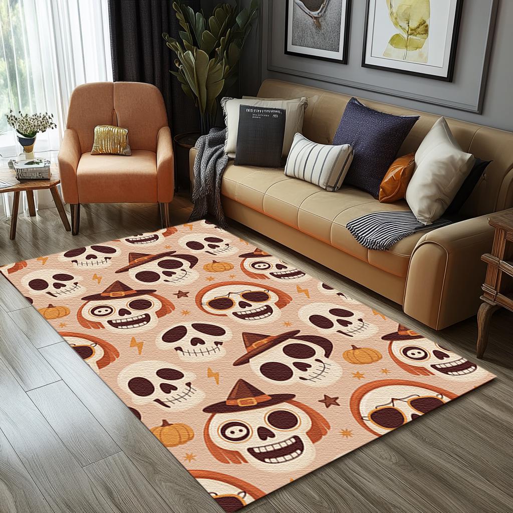 クールなスカルラグ、サーモンカラーラグ、サステナブルなエリアラグ