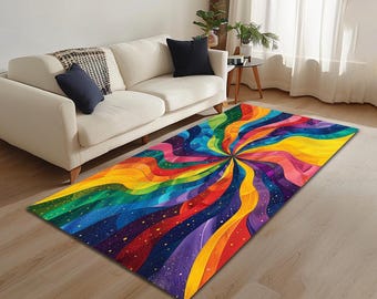 Teppich in knalligen Farben, Läuferteppich, Wohnzimmerteppich, handgeknüpfter Teppich, Teppich mit türkischem Muster, künstlerischer Läuferteppich, rutschfester Teppich, RB-89