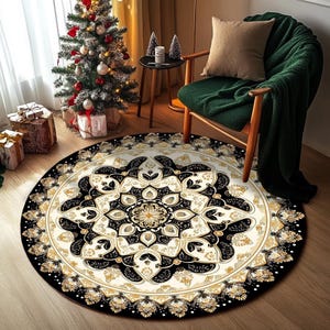 Ethnic themed rug, Nomadic rug, Gothic room rug, Non slip backside rug, Round rug, Easy to clean rug, Farmhouse rug, Laundry rug, RB-785