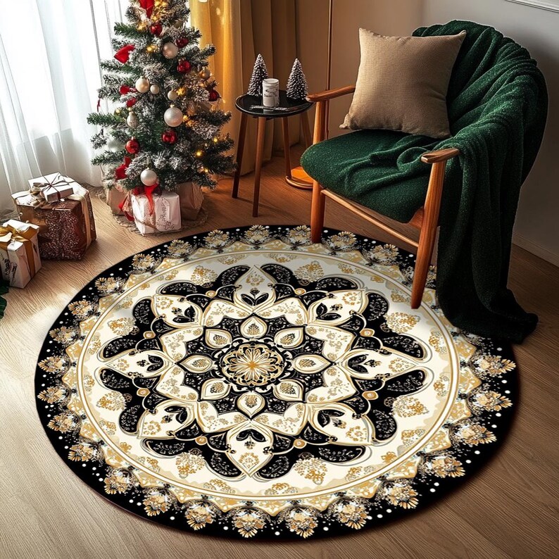 Ethnic themed rug, Nomadic rug, Gothic room rug, Non slip backside rug, Round rug, Easy to clean rug, Farmhouse rug, Laundry rug, RB-785