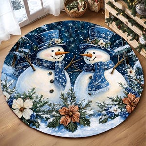 Snowman rug, Winter print rug, Cute pattern rug, Seasonal rug, Gallery rug, Dark rug, Cool rug, Porch rug, Non slip rug, Washable rug,RB-798