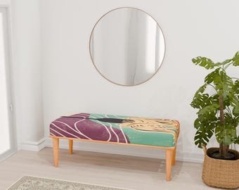 Spaghetti print bench, Kitchen table chair, Bohemian decoration, Rustic hall bench, Modern shoe bench, Ottoman mid table, RB bench 1087