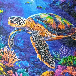 Ocean themed rug, Sea turtle print rug, Round rug, Pictorial rug, Underwater rug, Bedroom rug, Living room rug, Non slip rug, RB-398