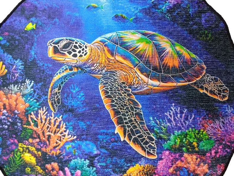 Ocean themed rug, Sea turtle print rug, Round rug, Pictorial rug, Underwater rug, Bedroom rug, Living room rug, Non slip rug, RB-398
