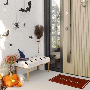 Soft color bench, Halloween porch bench, Bat design pouf, Modern shoe bench, Bench plant stand, Sleeper bench, Ottoman chair, RB bench 1894