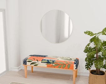 Leaf print bench, Kitchen bench, Retro table, Doorway shoe bench, Front window bench, Ottoman long seat, Wood work bench, RB bench 11