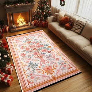 Floral rug, Vintage inspired rug, Pinky rug, Authentic rug, Versatile rug, Surface rug, Washable rug, Latex backing rug, Runner rug, RB-993