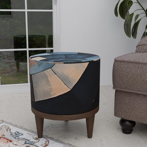 Geometric design stool, Stain resistant pouf,  Gothic room decor, Hallway Footstool, TV room stool, Ottoman footrest, Round accent bench