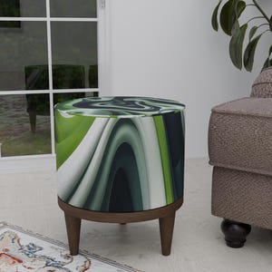 Greenery footstool, Abstract design pouf, Functional bench, Ottoman organizer, Round side table, Durable footrest, Doorway shoe seat