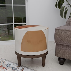 Soft color bench, Round tea table, Ottoman pouf stool, Bench with cushion, Make up chair, Chic footstool, Saloon furniture, Round footrest
