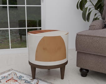 Soft color bench, Round tea table, Ottoman pouf stool, Bench with cushion, Make up chair, Chic footstool, Saloon furniture, Round footrest
