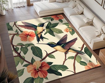 Lover birds rug, Floral rug, Lovely print rug, Pastel at print, Multiple size rug, Art decor rug, Washable rug, Anti slip back rug, RB-1031