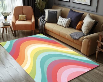 Rainbow design rug, High quality rug, Bedroom rug, Cute area rug, Machine washable rug, Anti slip back rug, Housewarming rug, RB-1268