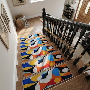 Bohemian stair rug, High end step mats, Stairway rug, Non slip treads cover, Stylish pad, Daily use rug, Soft color stair treads, RB-181