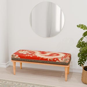 Banco con estampado de dragón, taburete puf rojo, reposapiés auténtico, banco de tamaño personalizado, puf de dormitorio, mesa de té otomana, banco portátil, banco RB 365