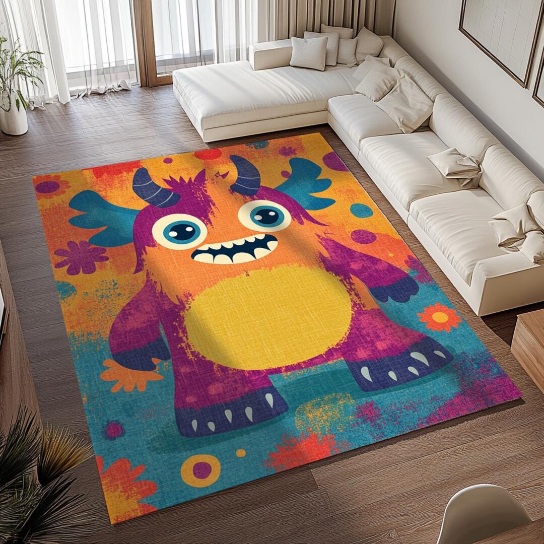 Large Fun Rug Cartoon Print Rug, Game Room Rug, Area Rug, Preppy Rug, Colorful ...