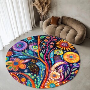 Light color rug, Round rug, Rustic rug, Botanical rug, Movie room rug, Eclectic rug, Utility home decoration rug, Bright area rug, RB-235