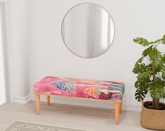 Pinky bench, Mushroom print bench, Accent piece, Functional bench, Portable bench, Reading corner bench, Ottoman organizer, RB bench 736