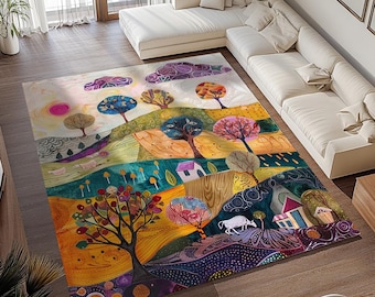 Painting rug, Tree print rug, Area rug, Cute decoration rug, Outdoor rug, Artistic rug, Front porch rug, Washable rug, Non slip rug, RB-726