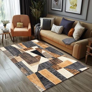 Geometric design rug, Soft fabric rug, Bohemian rug, Family room rug, Modern dining area rug, Patio rug, Washable rug, Non slip rug, RB-553
