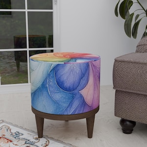 Modern linen pouf, Colorful footstool, Ottoman organizer, Round pouf stool, Cozy home decor, Stylish footrest, Saloon footstool, Foyer stool