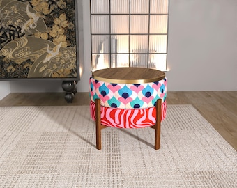Teal Rot gemusterter Wende Ottoman | Kreisholzbein-Akzentsitz RB 2084 / 2085