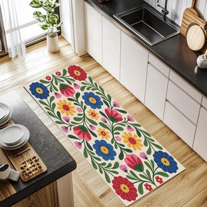 Floral area rug, Spring theme rug, Colorful rug, Stunning design rug, Versatile rug, Saloon decor rug, Anti slip rug, Washable rug, RB-1682