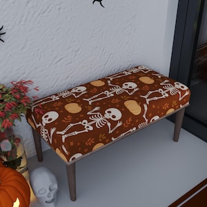 Brown skeleton bench, Pumpkin pouf, Front door bench, Kitchen table chair, Soft seating, Halloween furniture, Ottoman stool, RB bench 1747