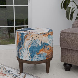 Stunning design pouf, Soft touch bench, Round tea table, Ottoman poufy chair, Elegant home decor, Saloon footrest, Chic round stool