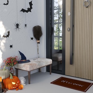 Neutral bench, Cobweb design seat, Farmhouse decor, Trendy furniture, Bench plant stand, Halloween chair, Dressing bench, RB bench 1769
