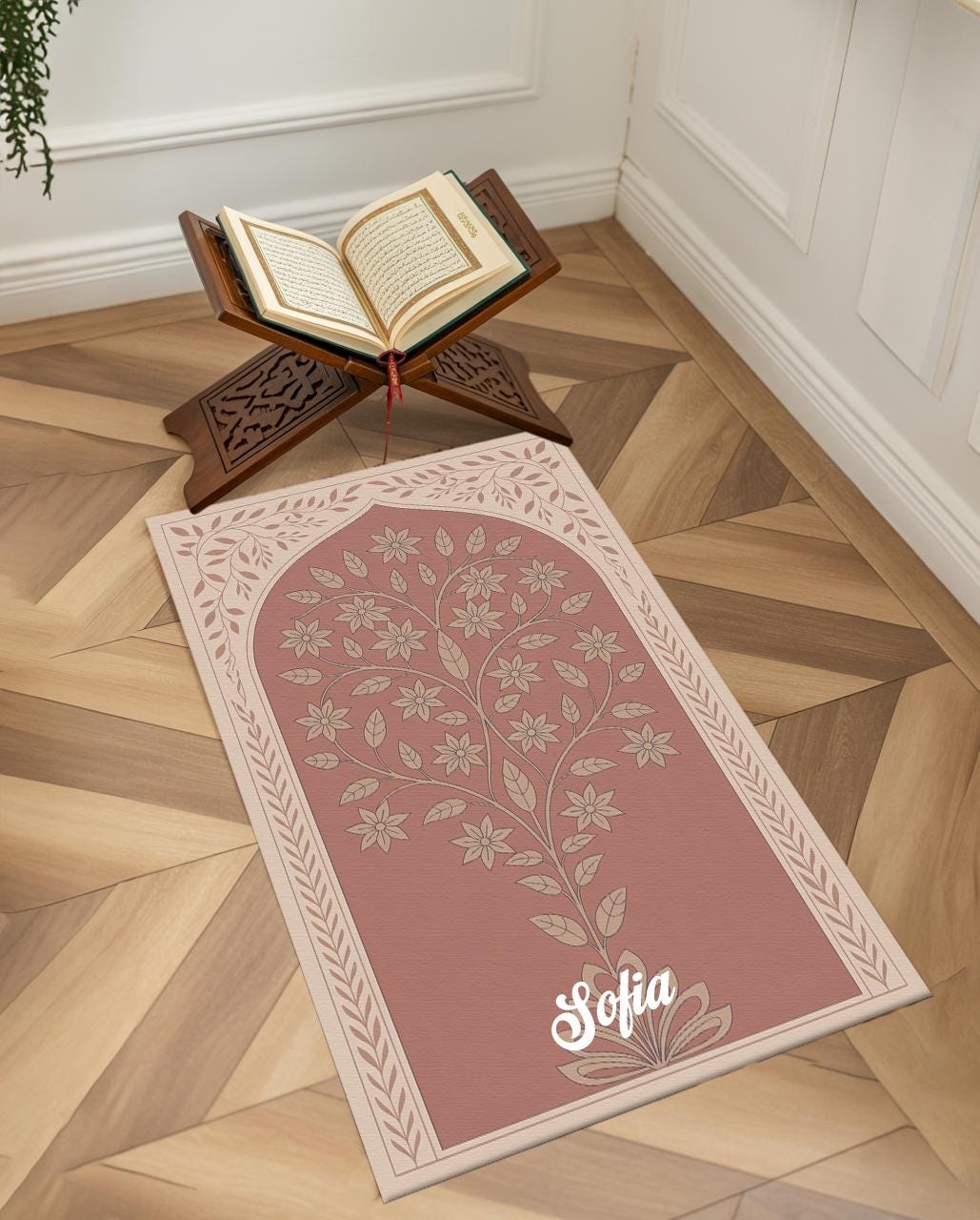 Luxury Velvet Islamic Prayer Rug With Fringe, Travel Lightweight Muslim ...
