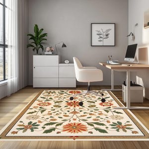 Floral rug, Vintage style rug, Artistic rug, Custom rug, Everyday rug, Machine washable rug, Large rug, TV room rug, Anti slip rug, RB-1135