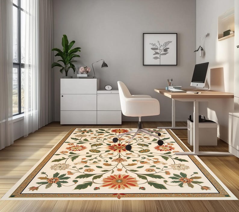 Floral rug, Vintage style rug, Artistic rug, Custom rug, Everyday rug, Machine washable rug, Large rug, TV room rug, Anti slip rug, RB-1135