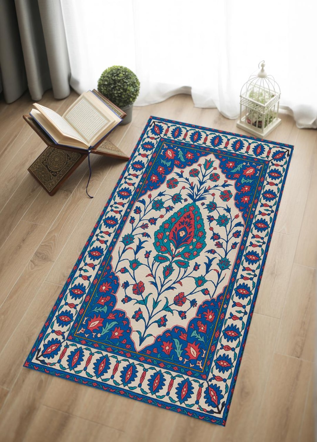 Round Islamic Rug Elegant Floral Pattern Islamic Prayer Rug, Muslim Prayer Rug With ...