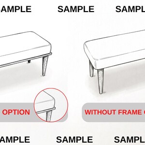 two identical line drawings of a bench, one with a frame and one without a frame. The bench with a frame is labeled with the "With Frame Option" text, while the bench without a frame is labeled with the "Without Frame Option" text.