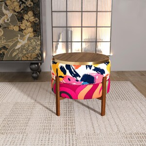 Convertible Abstract Brush Stroke Pouf | Bright Retro Swirl Room Seat RB 34/2518