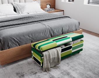Green Retro Storage Ottoman Bench - Upholstered Kilim, Hidden Storage RB 2166